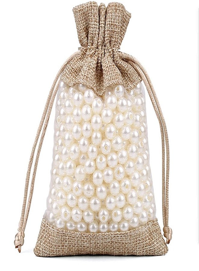 KUPOO 20PCS 3.5x5.5 Inches Clear Window Small Linen Burlap Sheer Organza Gift Bag for Wedding Party Favors Cosmetic Samples Goodies Mesh Pouch (Natural) - Image 4